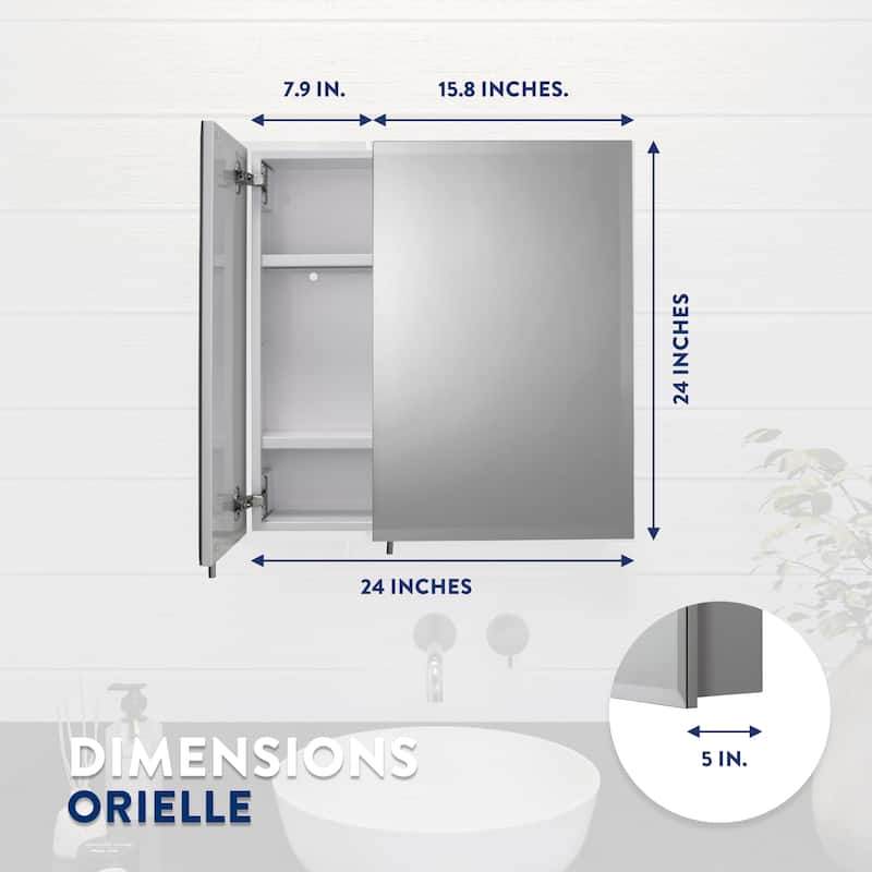 Croydex Oreille White Steel Double Mirror Doors Bathroom Medicine Cabinet , Easy Install, Surface Mount - 24 x 24