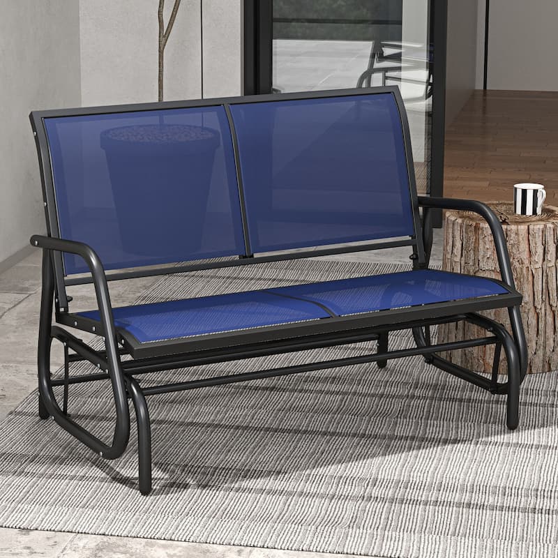 Outsunny 2-Person Outdoor Glider Bench, Patio Double Swing Rocking Chair Loveseat w/ Powder Coated Steel Frame for Backyard - Dark Blue