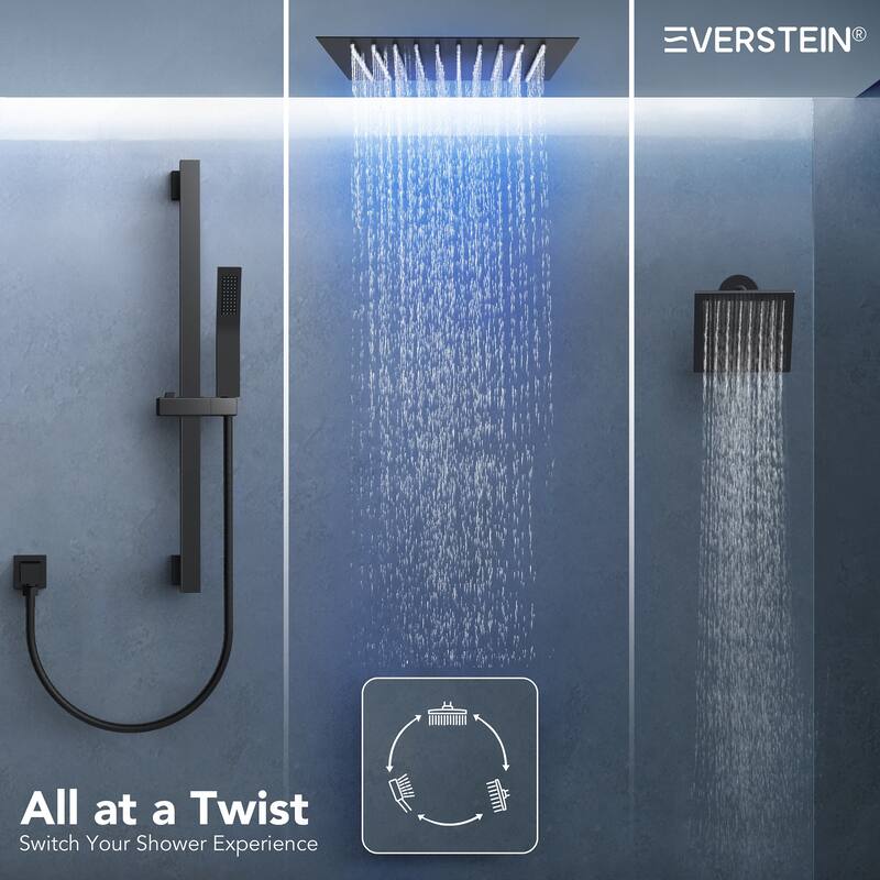 Celling Mounted 12 in. Rainfall LED Shower System with 6 in. Shower Head Handheld Shower Faucet Set
