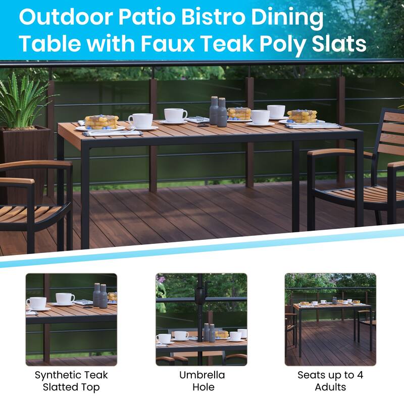 Indoor/Outdoor Steel Framed Faux Teak Patio Table with 4 Chairs
