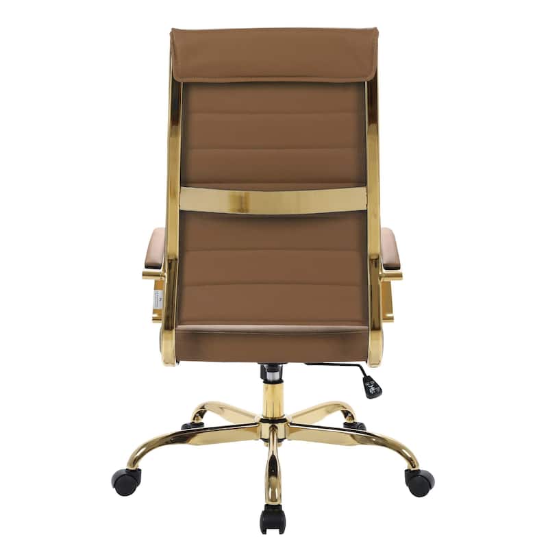 LeisureMod Benmar High-Back Leather Office Chair With Gold Frame - Red - 24.5"Dx22.5"Wx46"H