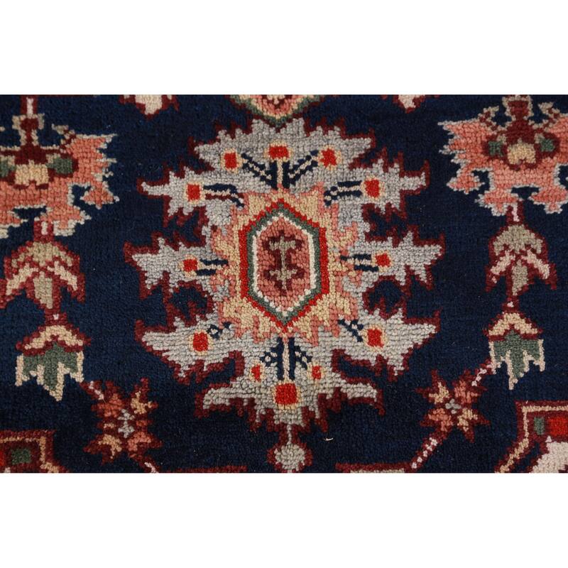 Hand Knotted Oriental 100% Wool Carpet Traditional Medallion Navy Blue & Blues Heriz (serapi) Area Rug - 9' 10'' X 8' 2''