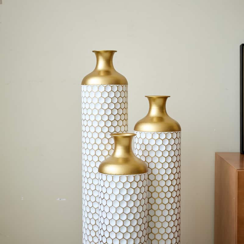 Floor metal vase decoration home droplet shaped white metal vase 3-piece set gorgeous home decoration large glazed metal vase