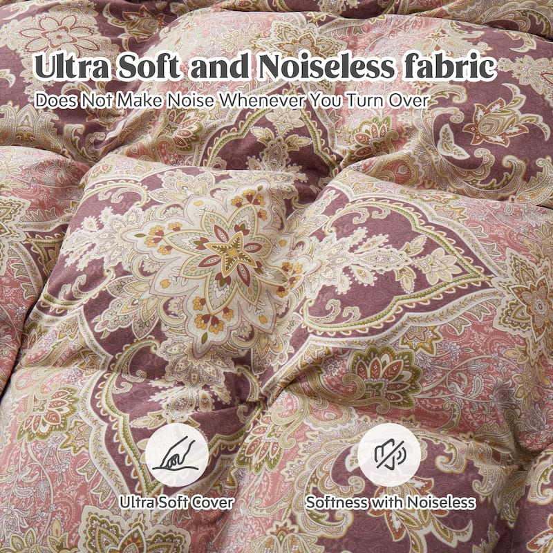 All Season Paisley Floral Printed Vintage White Goose Feather Down Comforter