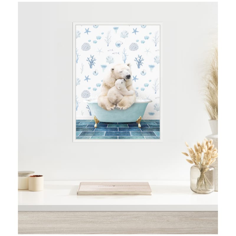 Kate and Laurel Sylvie Mother and Baby Polar Bear in Under the Sea Bathtub Framed Canvas by Amy Peterson