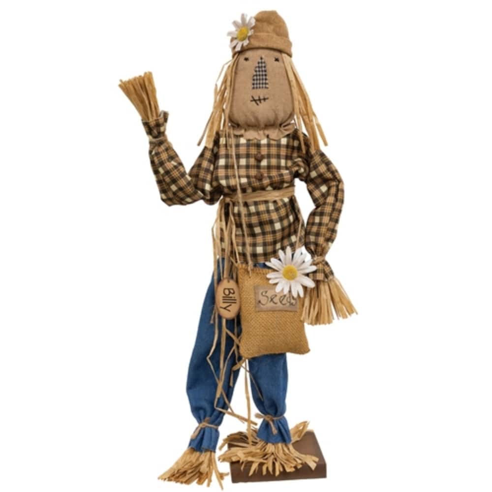 Billy Gardener Scarecrow on Base Rustic Fall Decoration - 4.50" x 4.50" x 25"