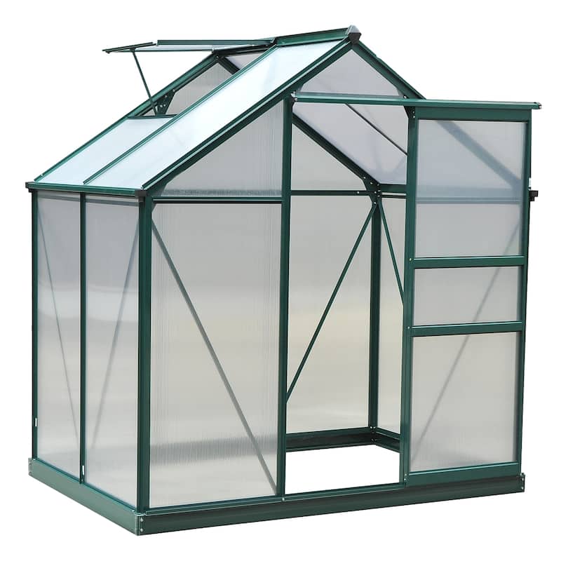 Outsunny 6' x 4' x 7' Twin Wall Polycarbonate Walk-In Greenhouse for Outdoors - 6' x 4' x 6.5'