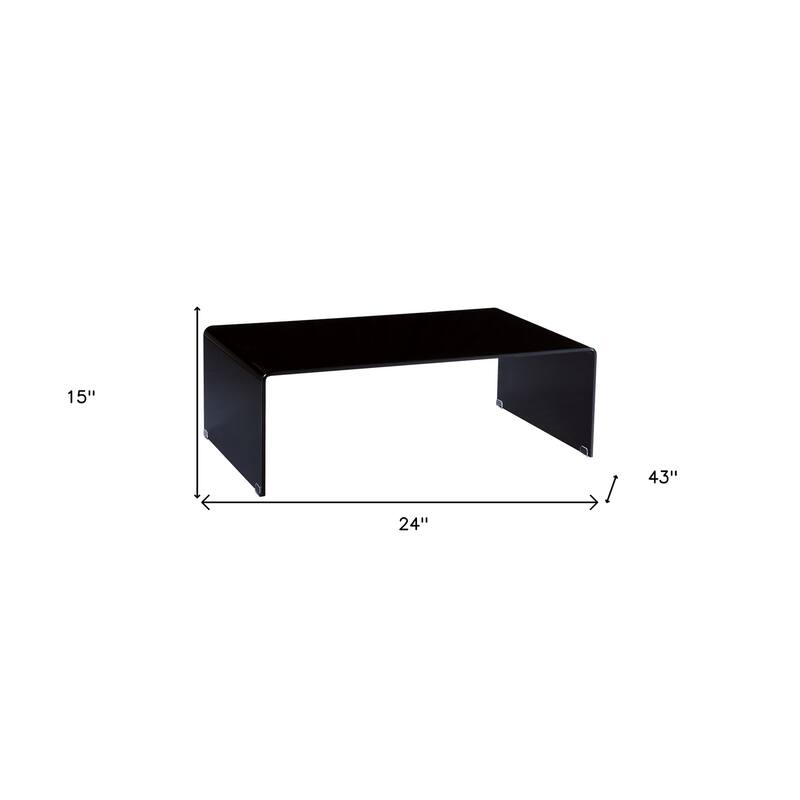 HomeRoots 24" Black Glass Sled Coffee Table - 24.00 in. x 15.00 in. x 43.00 in.