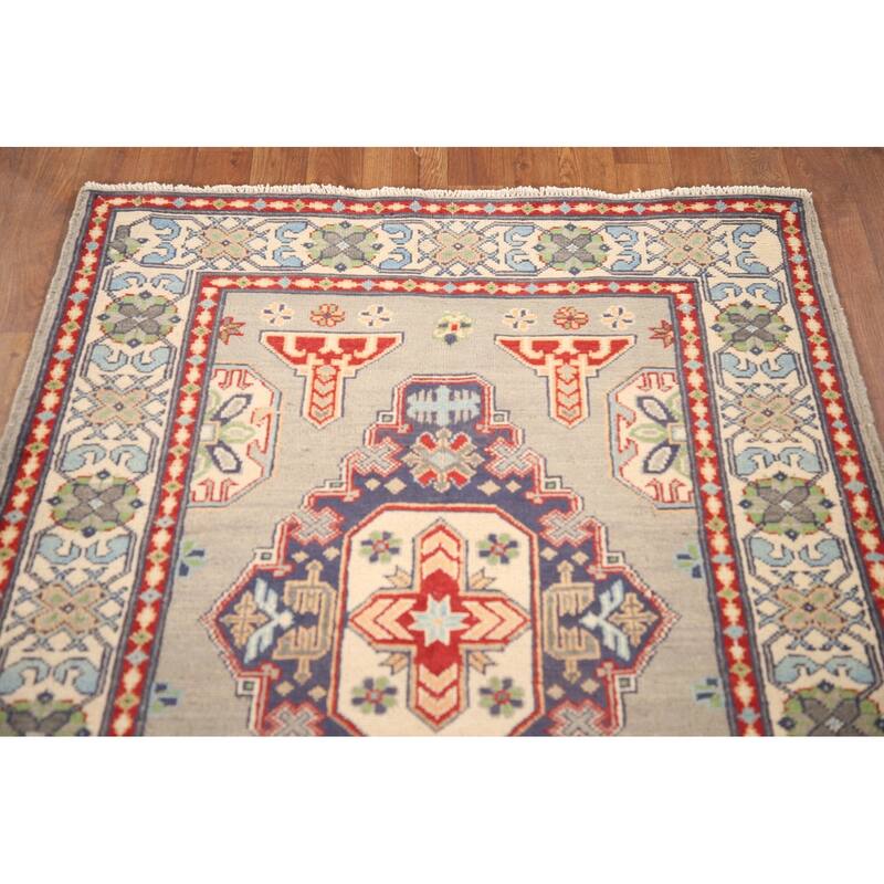 Traditional Grey Kazak Rug Handmade Wool Carpet - 3'5"x 5'0"