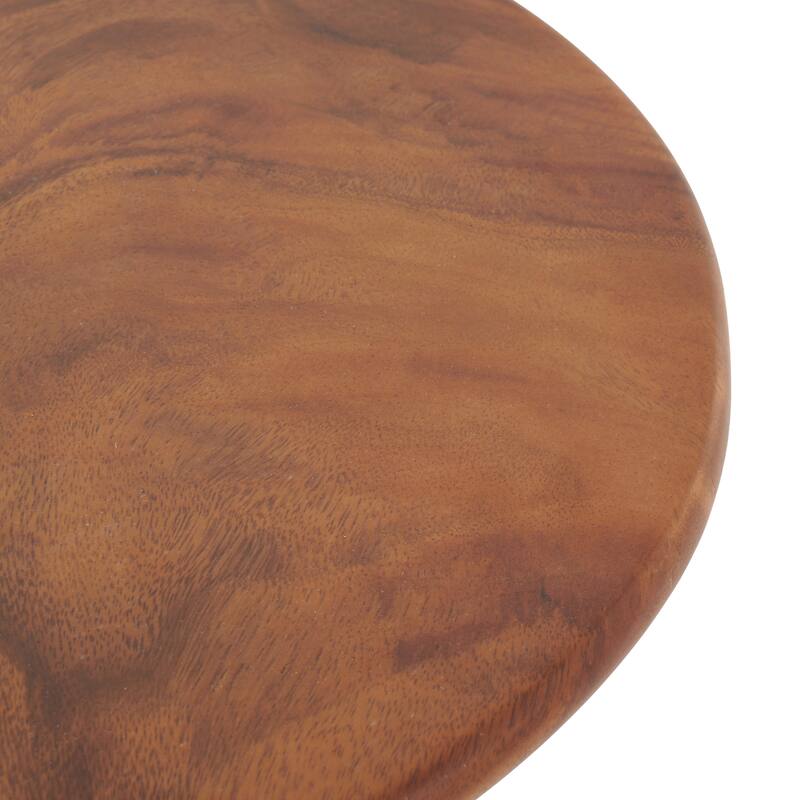 Brown Wood Handmade Side End Accent Table with Cylinder Block Base