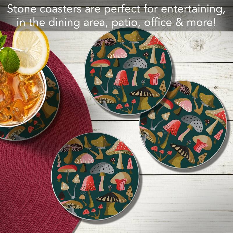 Jewel Branding 4 Pack Round Absorbent Stone Coasters with Protective Cork Backing Manufactured in The USA