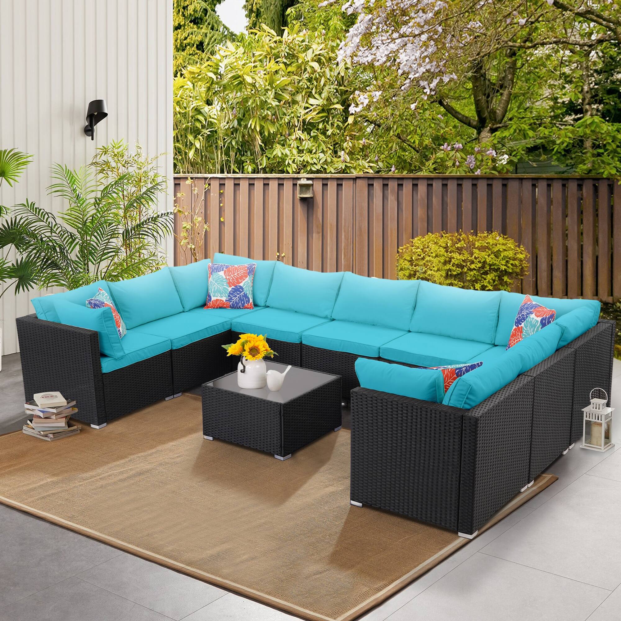 Zenova Cushioned Rattan Sofa 10piece Outdoor Patio Furniture Set On