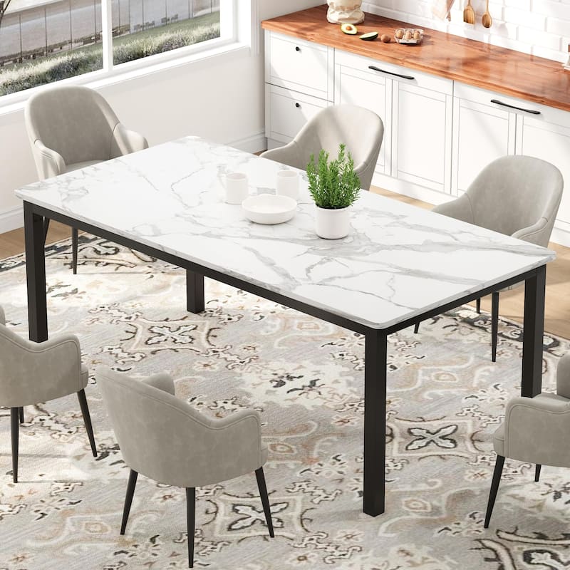 Industrial Dining Table, 71.7" Wooden Dining Table with Metal Legs