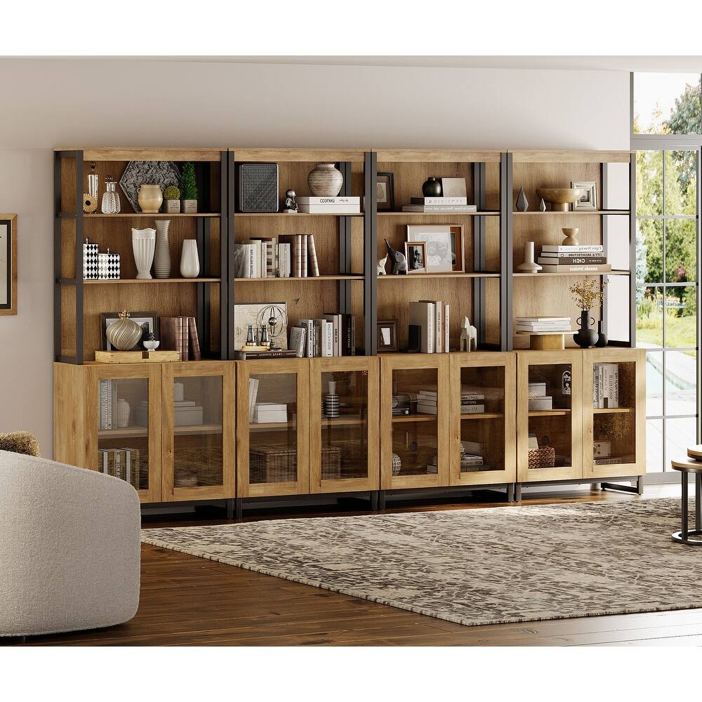 4 PCS Modern 72" Sideboard with Glass Doors and Adjustable Shelves, Multifunctional Buffet for Dining Room or Kitchen