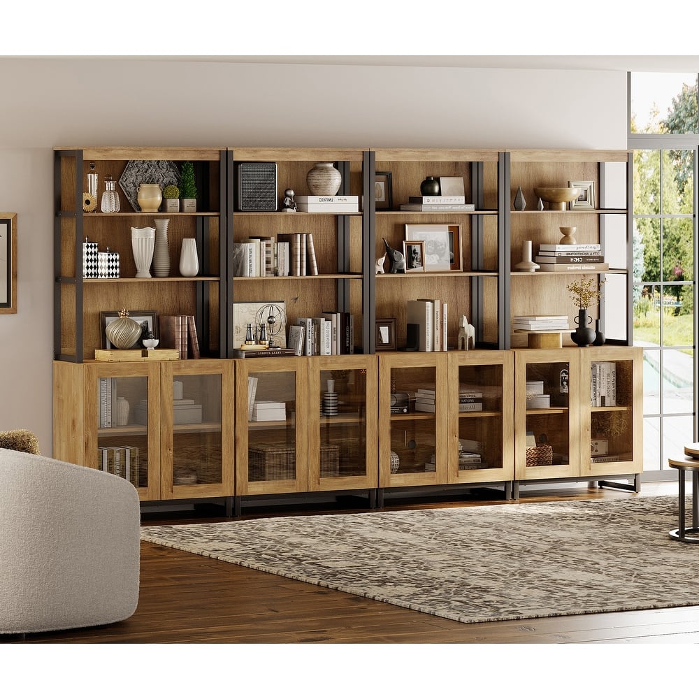 4 PCS Modern 72" Tall Bookcases with Glass Doors and Adjustable Shelves for Home Office, Living room.