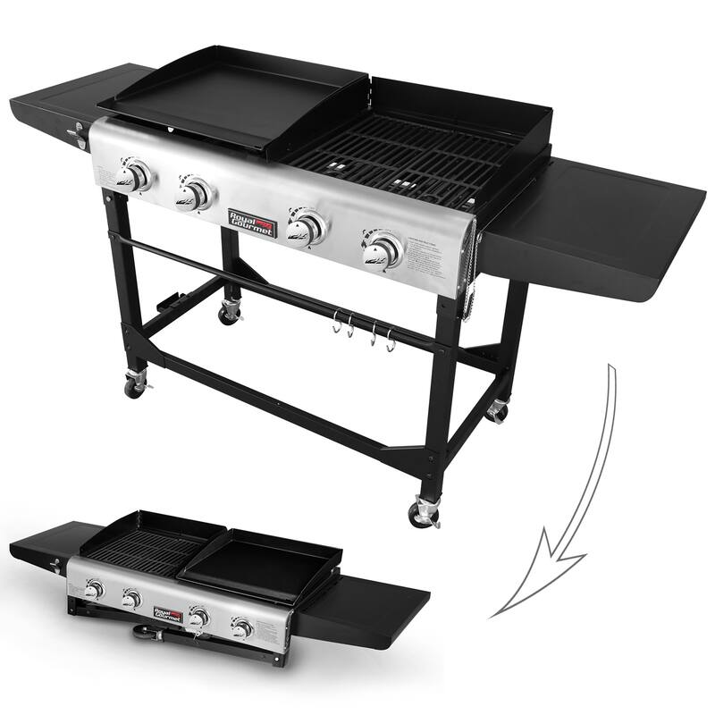 Royal Gourmet 4-Burner Gas Grill and Griddle Combo with Folding Legs