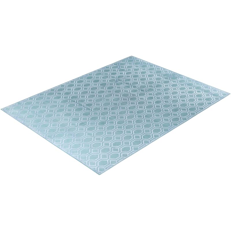Modern One-of-a-Kind Handmade Area Rug - Blue, 9' 3" x 12' 1" - 9' 3" x 12' 1"