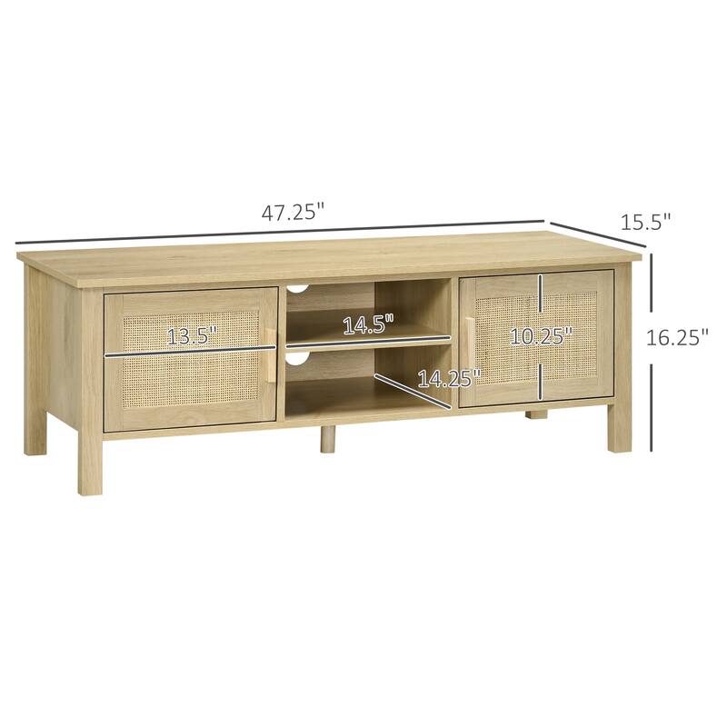 ​​Boho Chic TV Stand with 2 Storage Cabinets, 2 Storage Shelf and Rattan Doors for Living Room Apartment and Media