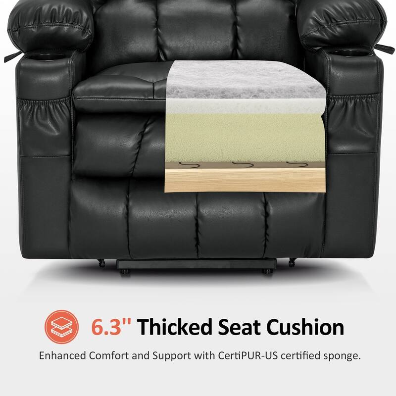 MCombo Medium Dual Motor Power Lift Recliner Chair Infinite Position, Massage and Heat, Extended Footrest, Faux Leather 7890