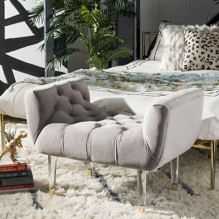 SAFAVIEH Couture Eugenie Tufted Velvet Acrylic Bench- Pale Taupe / Gold - 34.8"x21.3"x24.4"