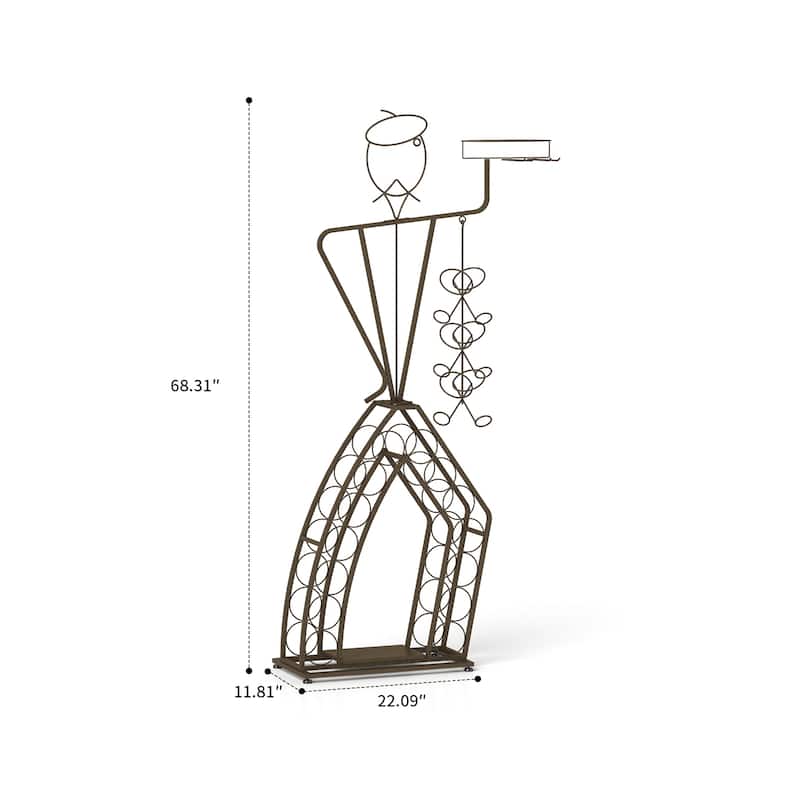Vintage industrial style man-shaped iron wine rack with wine glass holder and bottle holder