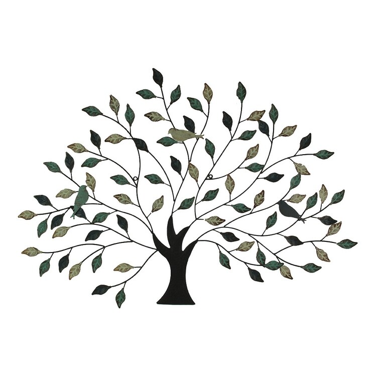 Shop 38 Inch Tri Tone Leaves Birds In Branches Metal Tree Indoor