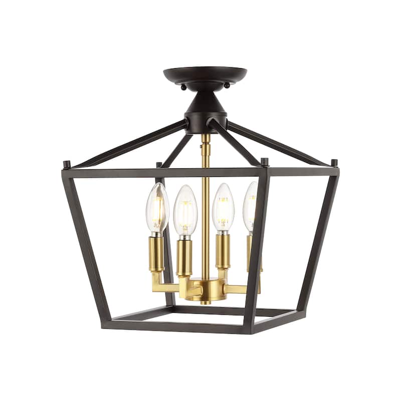 Milton Mini Lantern 4-Light Iron Modern Farmhouse LED Flush Mount, by JONATHAN Y - Oil Rubbed Bronze/Brass Gold