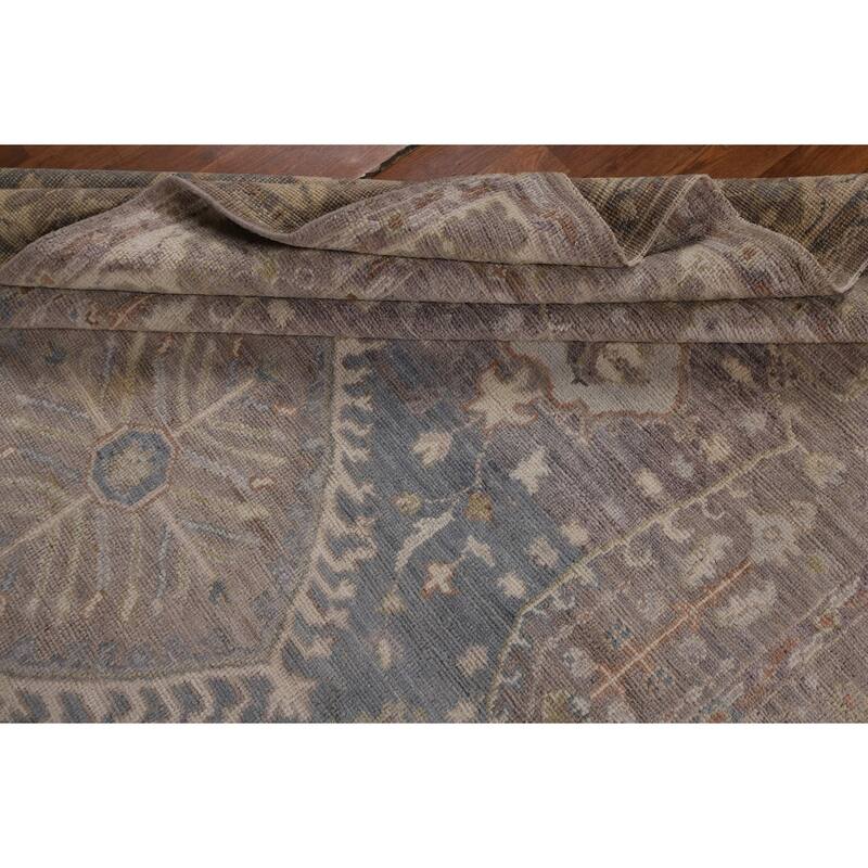 Vegetable Dye Oushak Turkish Area Rug Grey Hand-Knotted Wool Carpet - 6'1"x 9'0"