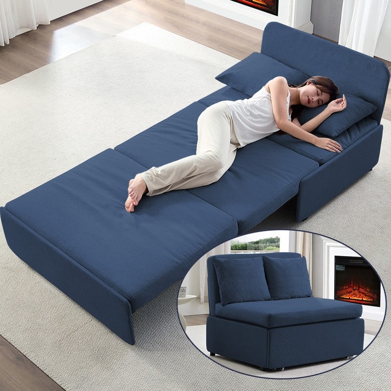 Mixoy Full/Queen Size Sofa Bed,2 in 1 Convertible Linen 1-Seater/Loveseat Sleeper Sofa Couch with Cushions - Full - Dark Blue