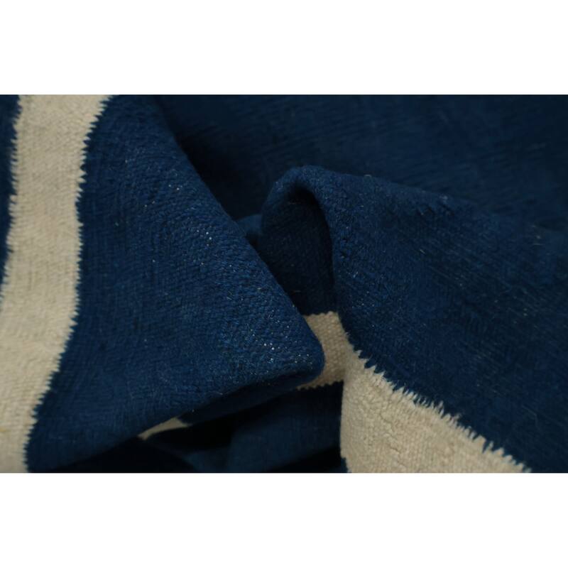 Hand Woven Oriental 100% Wool Carpet Southwestern Modern Navy Blue & Blues Kilim Area Rug - 12' 0'' X 8' 8''
