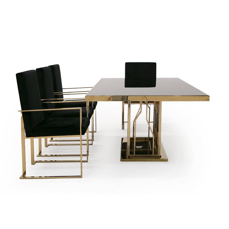 Modrest Marston Modern Black Glass & Rosegold Dining Table