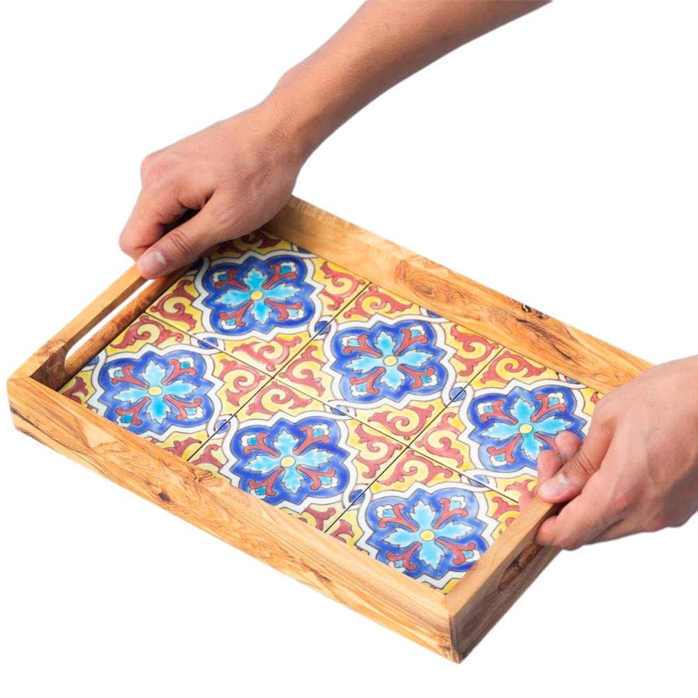 Olive Wood Serving Tray with Ergonomic Handles (Alhambra Design)