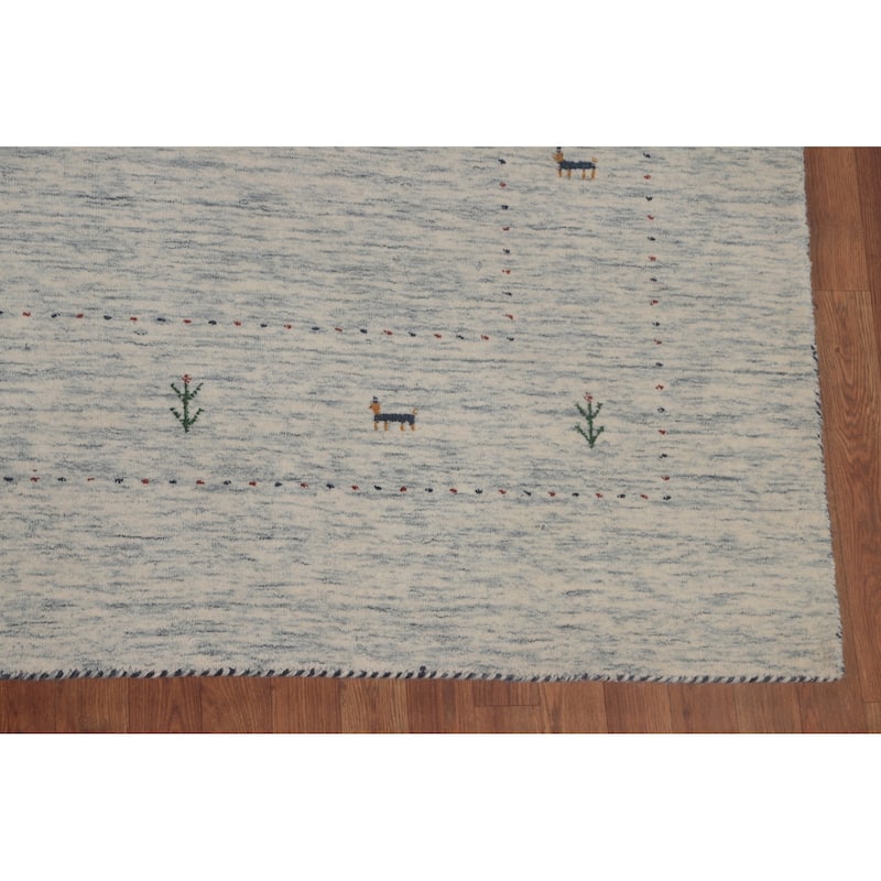 Tribal Beige Gabbeh Area Rug Hand-Knotted Wool Carpet - 9'0"x 11'7"
