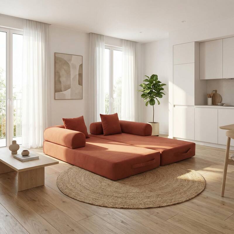 Homylin Convertible Foldable Sofa Bed with Metal Frame, Corduroy 2-Seat