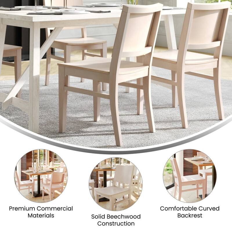 2 Pack Commercial Solid Wood Dining Chair with Curved Backrest - 17.75"W x 21.25"D x 33.5"H