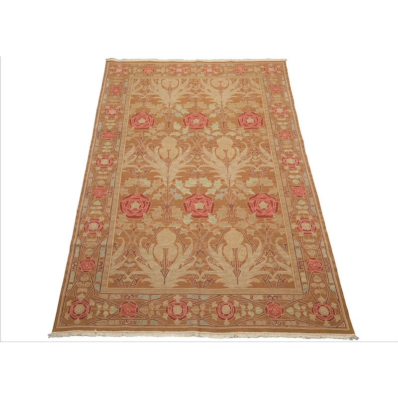 5'10''x8'10'' Hand Knotted Flatweave Wool Gold Nourison Arts & Crafts Oushak Rug - 5' 10'' x 8' 10''