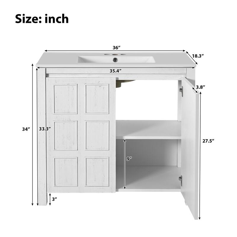 Roomfitters 36" Bathroom Vanity with Ceramic Sink and Storage Cabinet