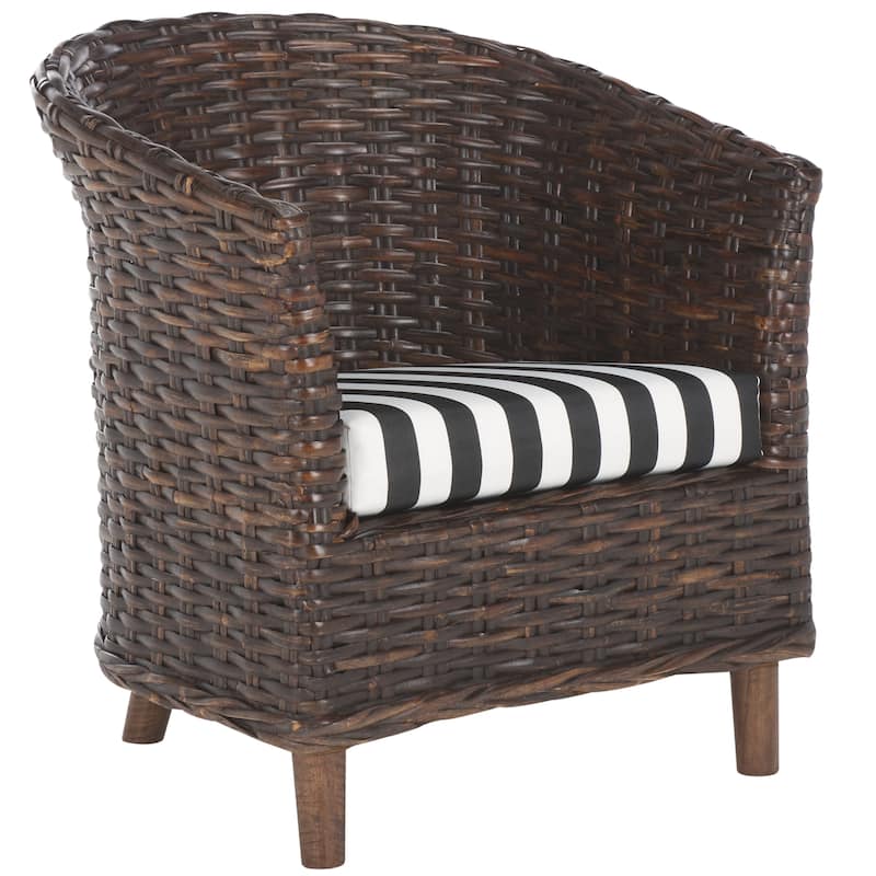 SAFAVIEH Charla Rattan Barrel Chair with Cushion - 29.1" x 27.2" x 32.7" - 29Wx27Dx33H
