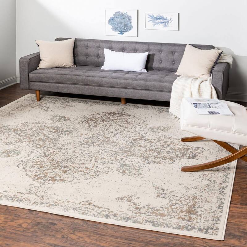 Contemporary Daisy Collection Area Rug - Cream - 8' Square