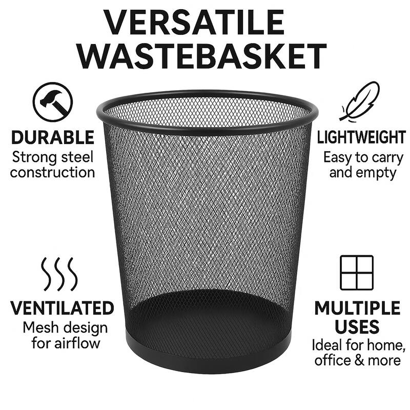 Creative Home 2.5 Gallon Black Steel Mesh Round Wastebasket