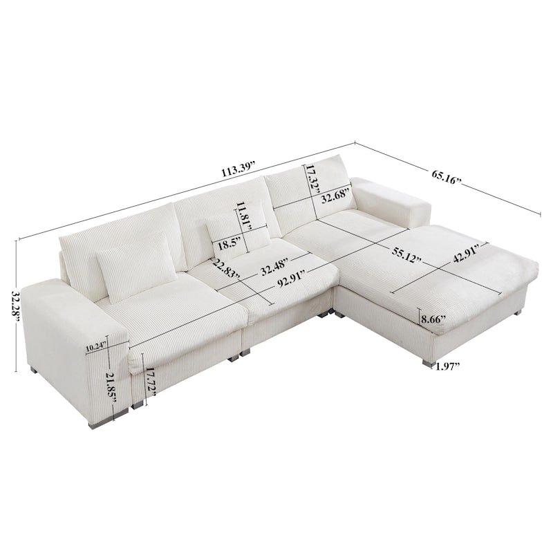 GDFStudio - Nordic 3-Seater 113.39" L-Shaped Flannel Modular Sofa