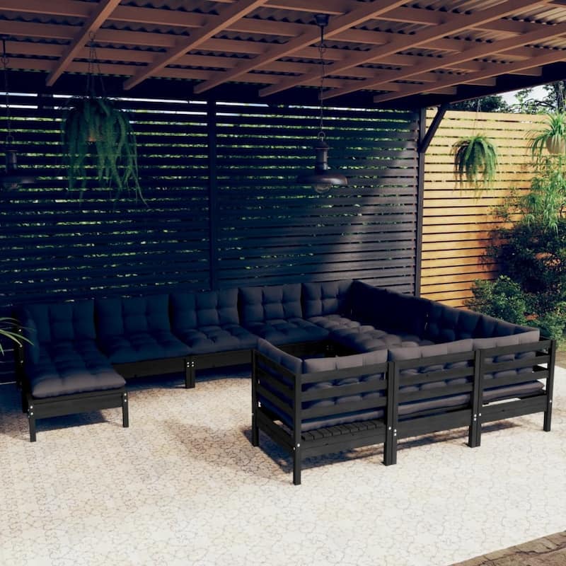 vidaXL 12 Piece Patio Lounge Set with Cushions multi colors Pinewood - 25" x 25" x 24.6"