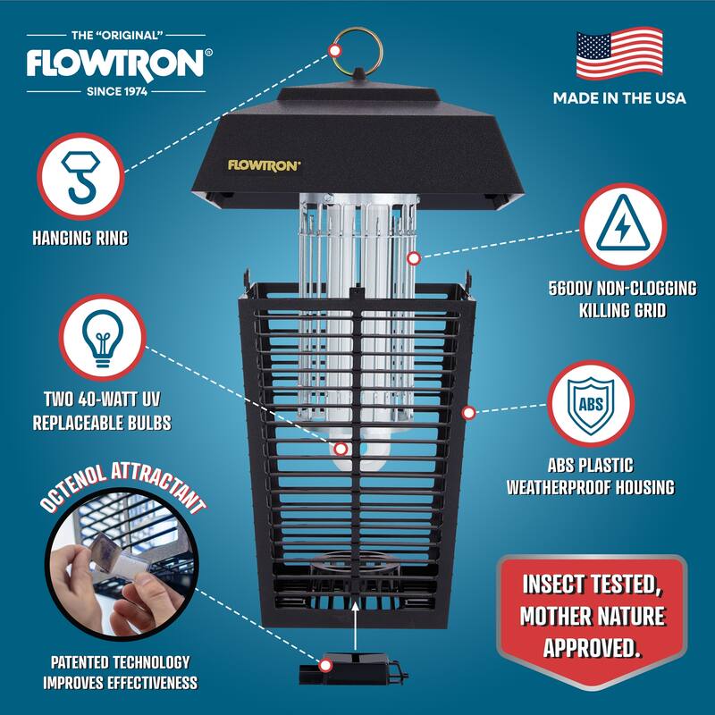 Flowtron Bug Zapper, Mosquito Zapper with 1 Acre of Coverage, Bulb & 5600V Killing Grid