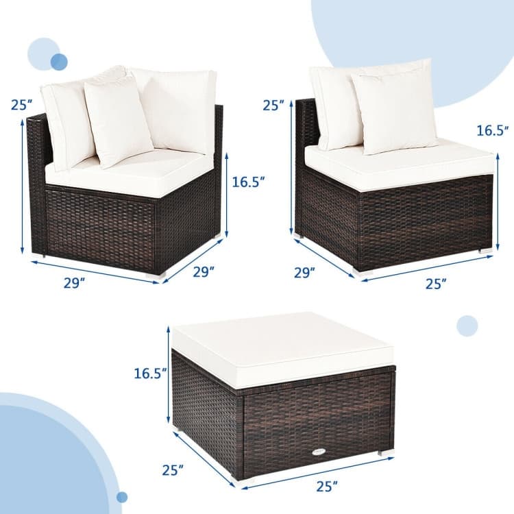 4 Pieces Patio Rattan Furniture Set with Removable Cushions and Pillows - Corner Sofa: 29" x 29" x 25"