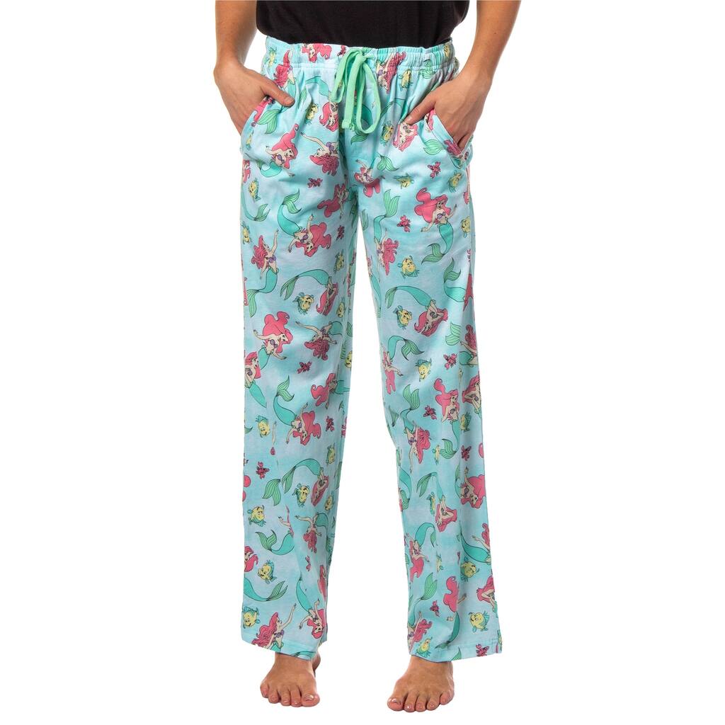 Disney Adult The Little Mermaid Ariel Flounder Sebastian All Over Print Pajama Sleep Lounge Pants For Men and Women