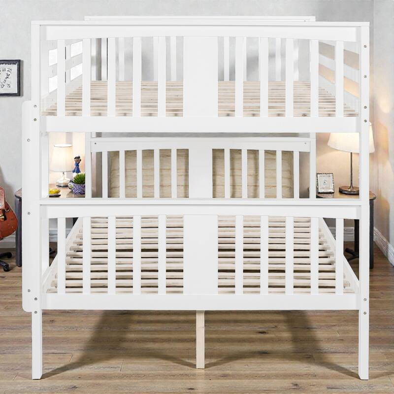 Full Over Full Bunk Bed with Ladder, Solid Wood Convertible Bunk Bed Frame for Bedroom or Guest Room