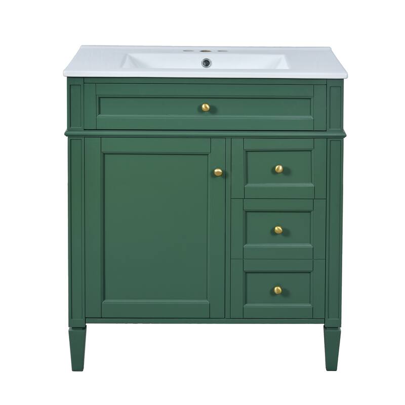 GDFStudio - Montvale Modern Freestanding Bathroom Vanity Set with Mirror Cabinet, Resin Sink & a Tip-out Drawer - 30'W