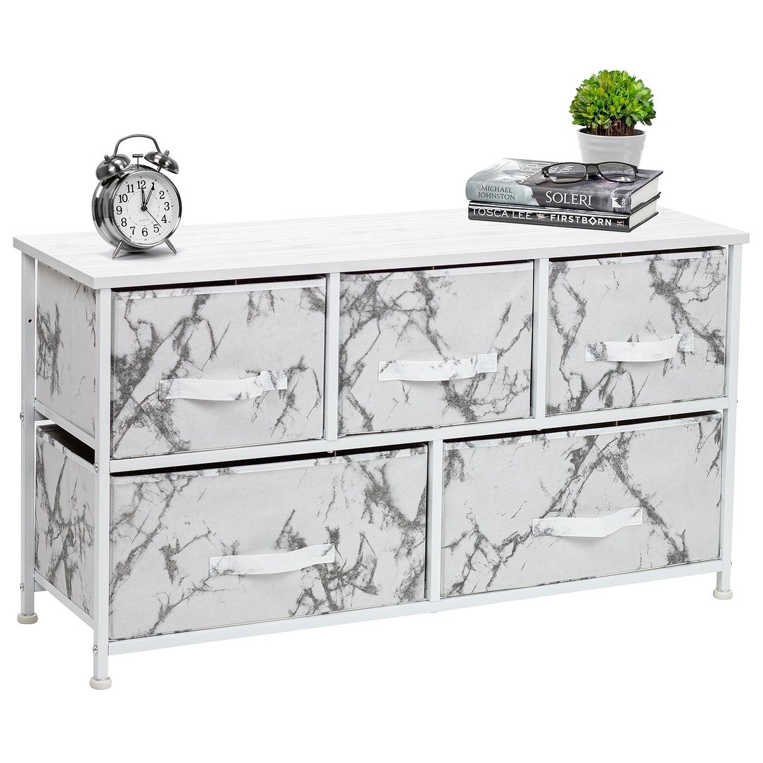 5 Drawer Storage Chest - (White Frame, White Marble) - On Sale