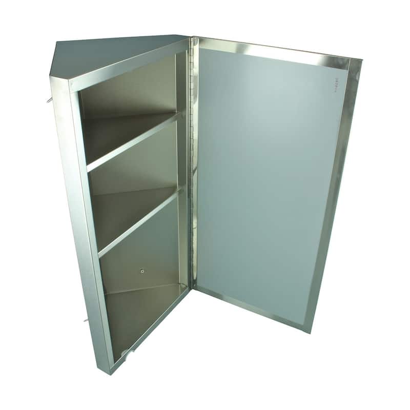 Corner Medicine Cabinet 23.62" x 11.87" Stainless Steel with Mirror Hardware Opens Left to Right (Set of 2) Renovators Supply - Brushed - Silver