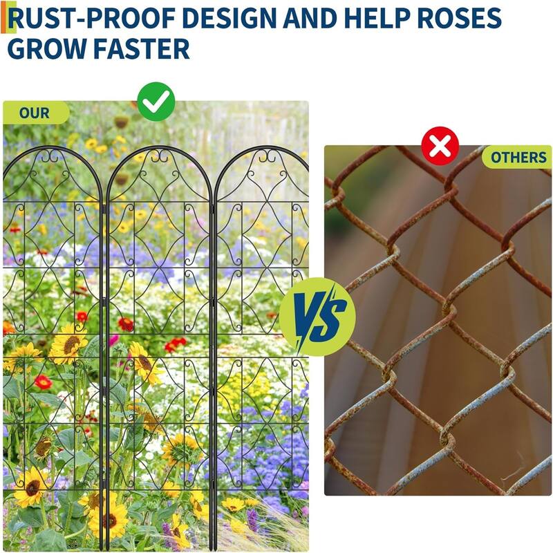 2-Pack Metal Garden Trellis for Climbing Plants Rust-Proof Panels with Scroll Design for Vines Roses and Tomatoes Black